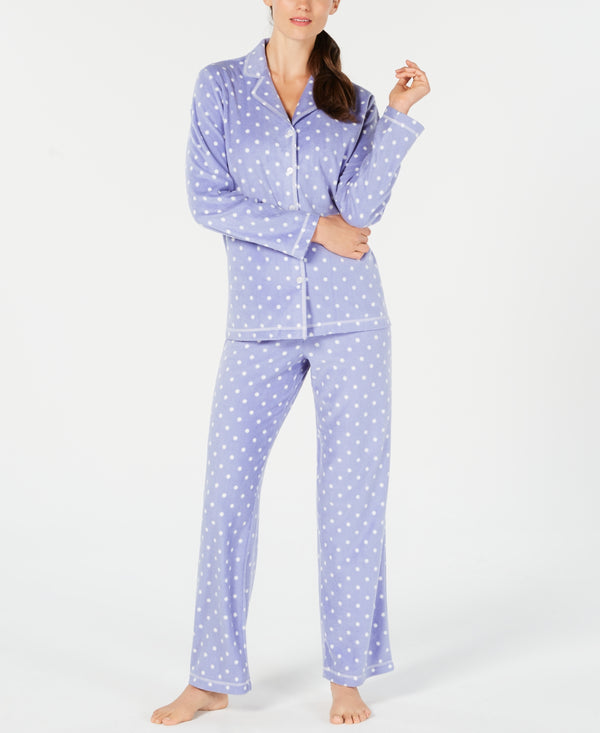 Charter Club Womens Printed Fleece Notched Collar Pajama Set 2 Piece