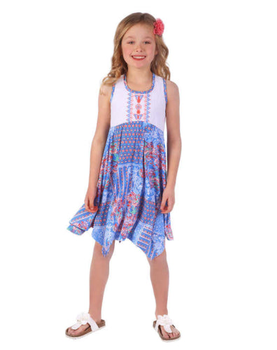Jona Michelle Big Kid Girls Sundress Casual Party Dress Blue Floral/White 10