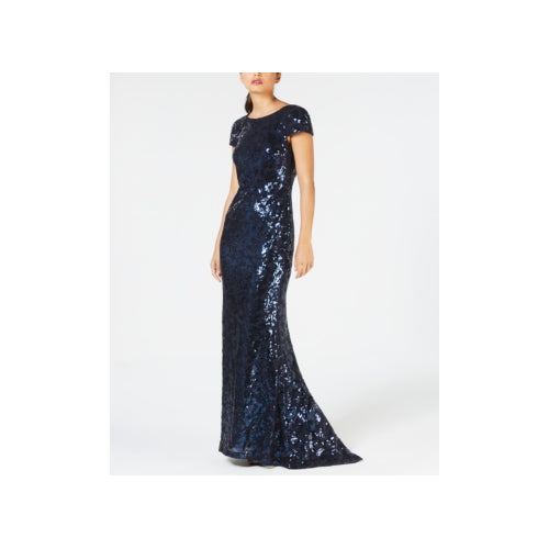 Calvin Klein Womens Draped Back Sequined Gown