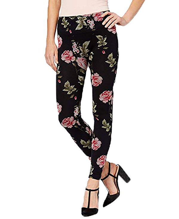 First Looks Womens Floral-Print Seamless Leggings Black/Multi L/XL