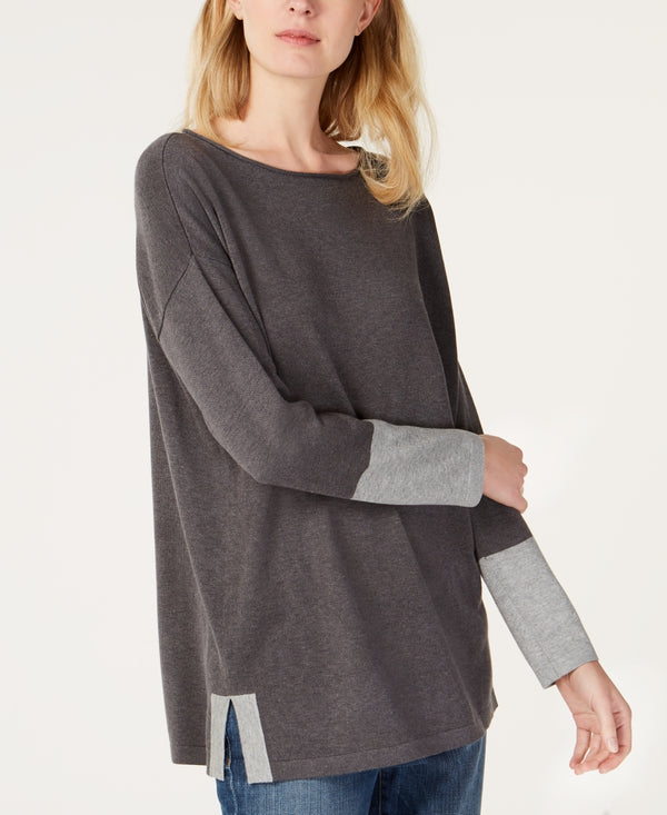 Eileen Fisher Womens Pencel Contrast-Cuff Tunic Sweater
