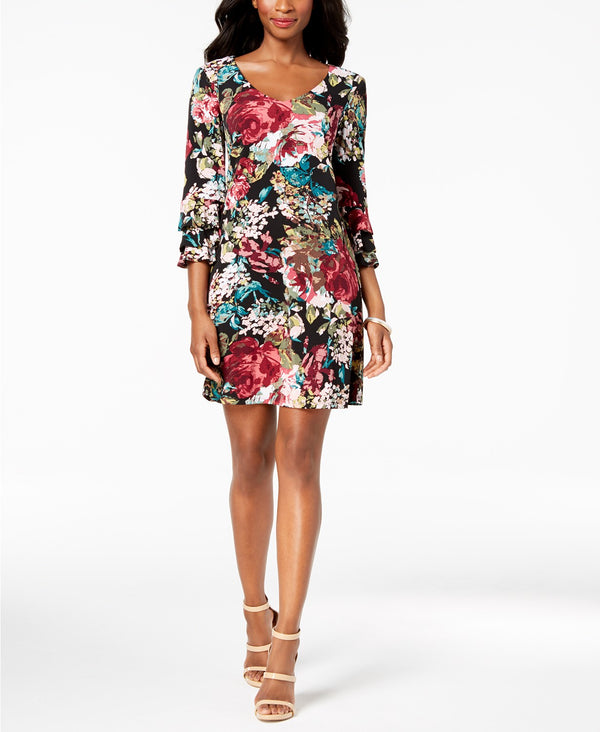 Connected Apparel Womens Floral Printed Tiered Bell Sleeve Dress