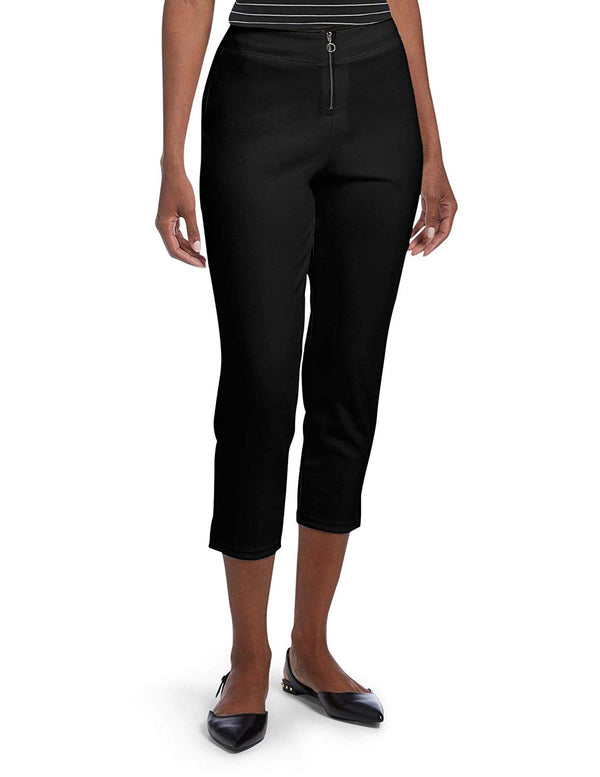 HUE Womens Zip High-Waist Capri Leggings Black Large