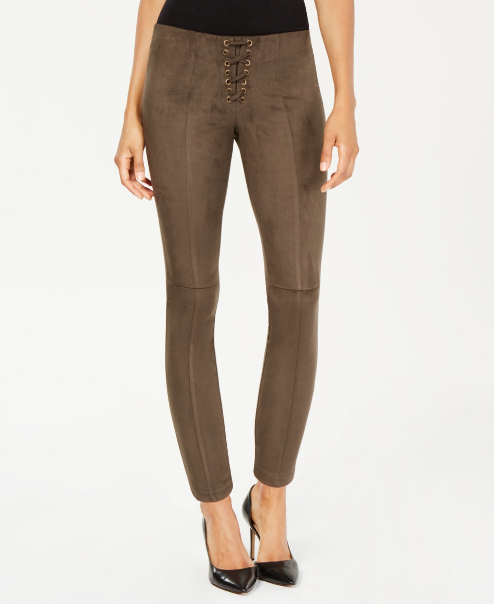 HUE Lace-Up Microsuede Skimmer Leggings (Cacao, Large)