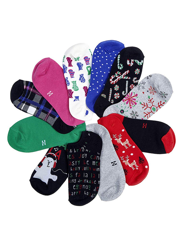 HUE Womens 12 Days Of Christmas No Show Liner Socks Assorted OS