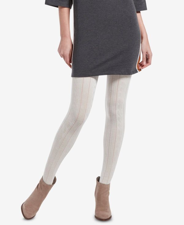 HUE Womens Cable-Knit Sweater Tights Ivory M/L