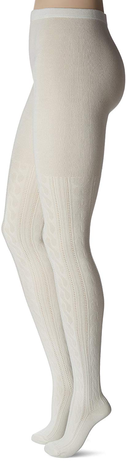 HUE Womens Cable-Knit Sweater Tights Ivory S/M