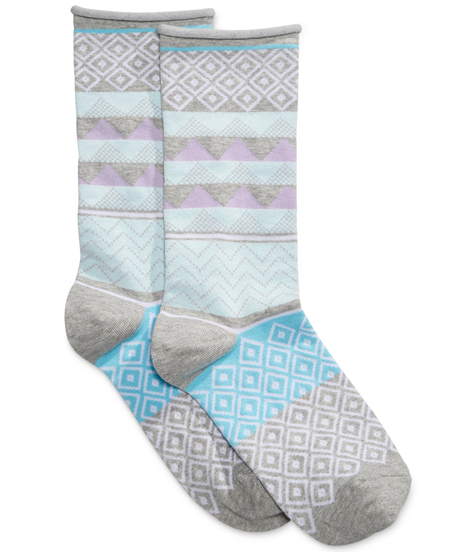 HUE Womens Fancy Dogs Crew Socks Stripe Grey OS