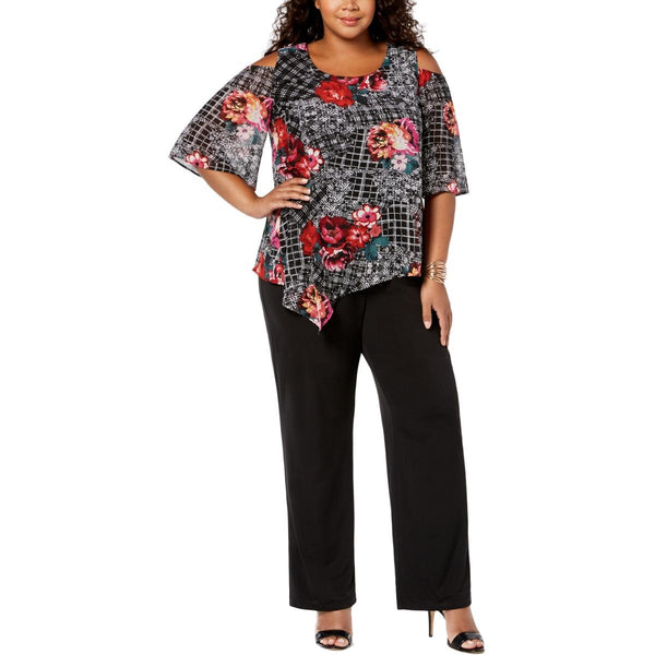 NY Collection Womens Plus Size Print Overlay Jumpsuit
