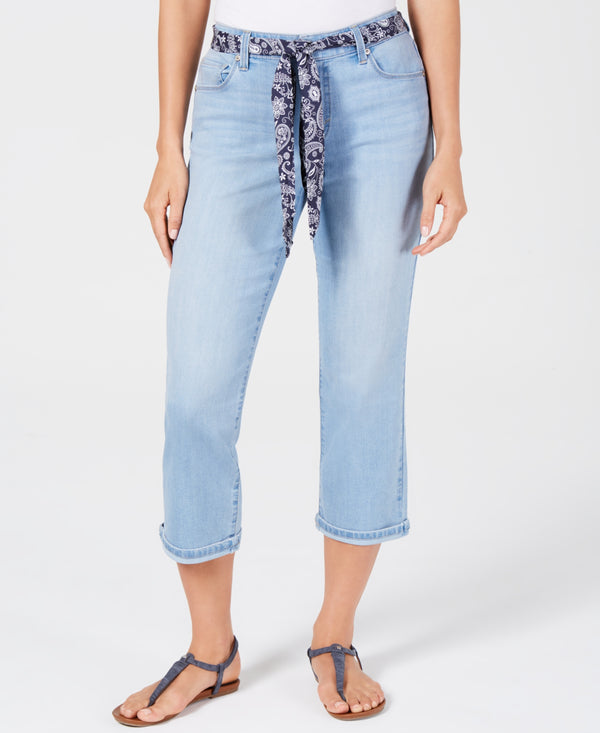 Style & Co. Womens Petite Scarf Belt Cuffed Capri Jeans