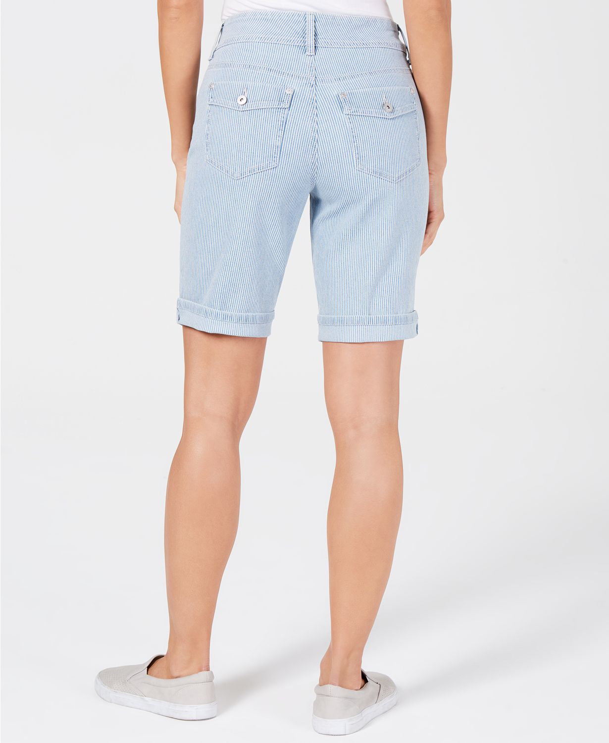Style & Co Womens Petite Railroad Cuffed Jean Shorts