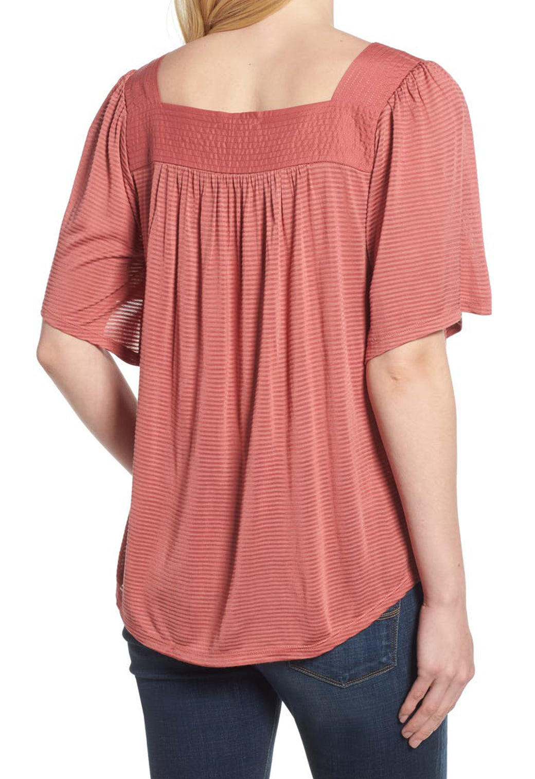 Lucky Brand Womens Shadow Stripe Square Neck Peasant Top