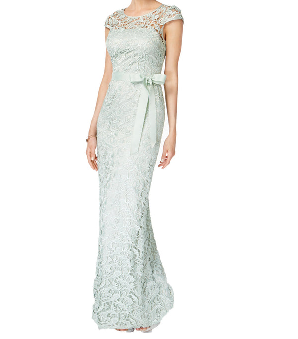 Adrianna Papell Womens Cap-Sleeve Illusion Lace Gown