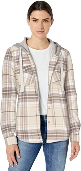 Columbia Womens Canyon Point Ii Cotton Flannel Plaid Hoodie Shirt