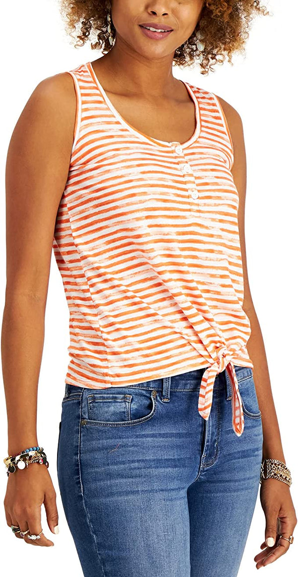 Style & Co Womens Henley Tie-Front Tank Top,Coral,X-Large
