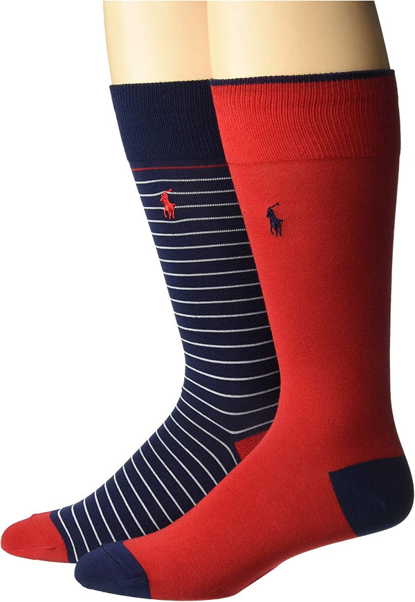 Polo Ralph Lauren Mens 2 Pairs/Pack Thin Stripe Dress Socks
