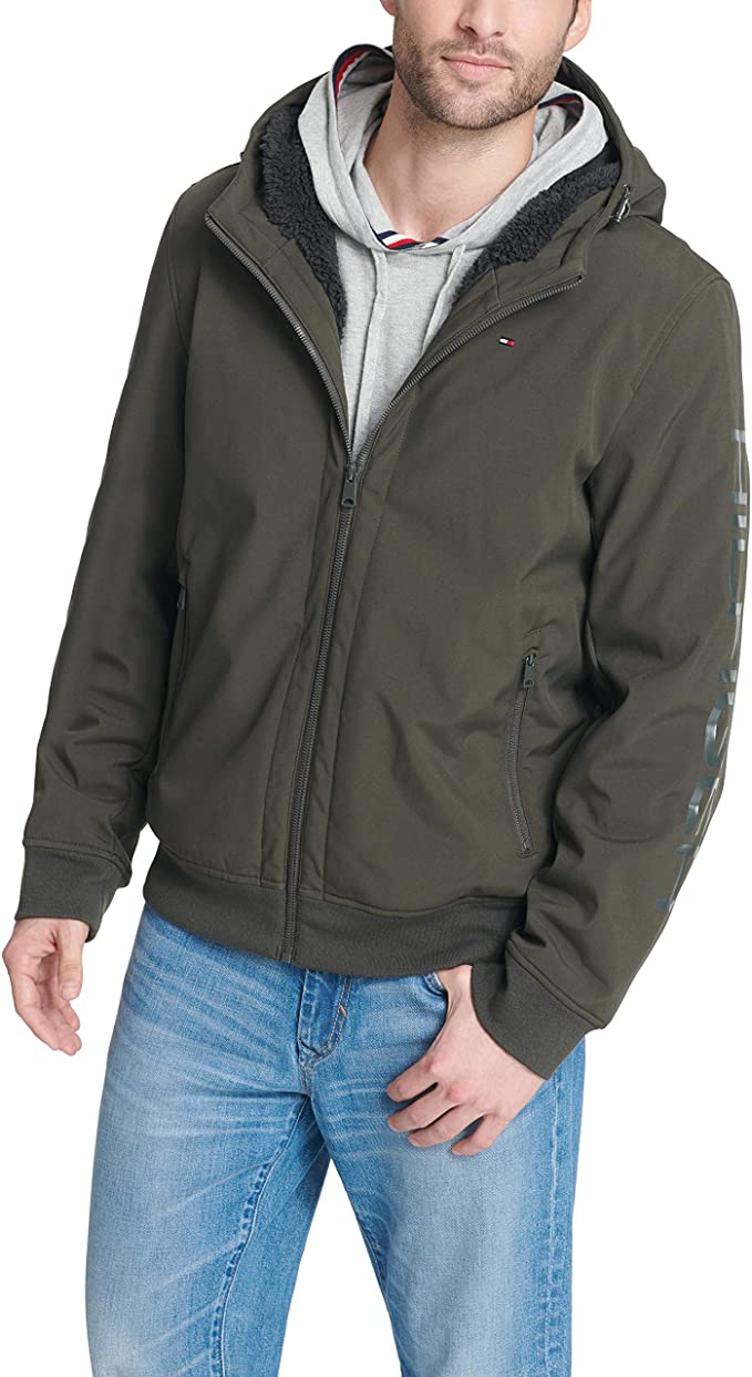Tommy Hilfiger Mens Soft-Shell Bomber Hooded Stretch Winter Insulated Coat