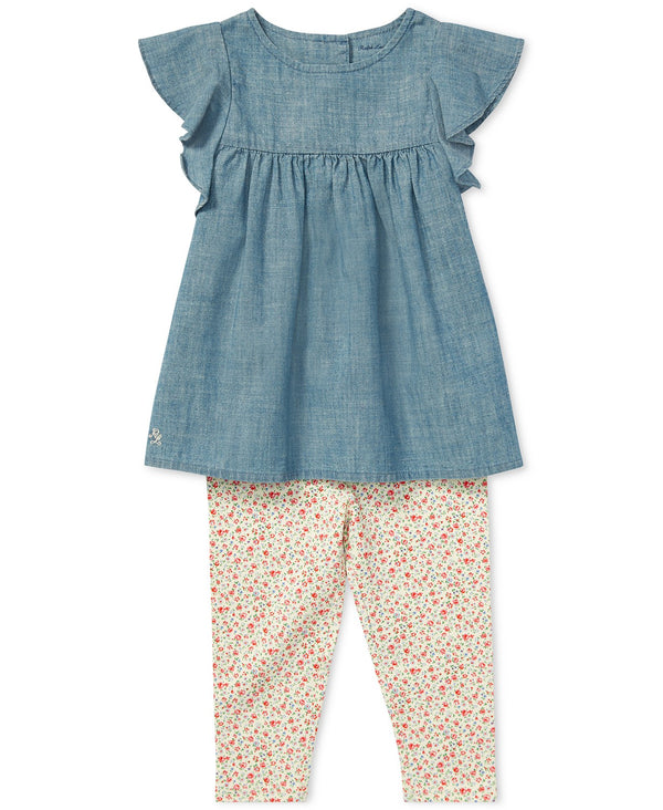 Polo Ralph Lauren Infant Girls Chambray Top And Floral Print Legging 2 Piece Set
