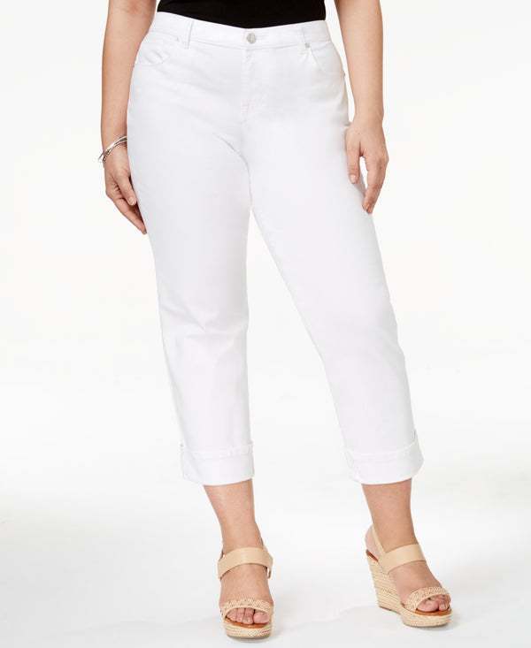 Style & Co Womens Cuffed Mid Rise Capri Jeans,Bright White,24W
