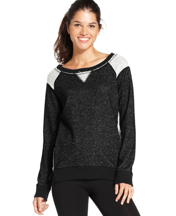 Ideology Womens Heathered Colorblock Pullover Sweatshirt