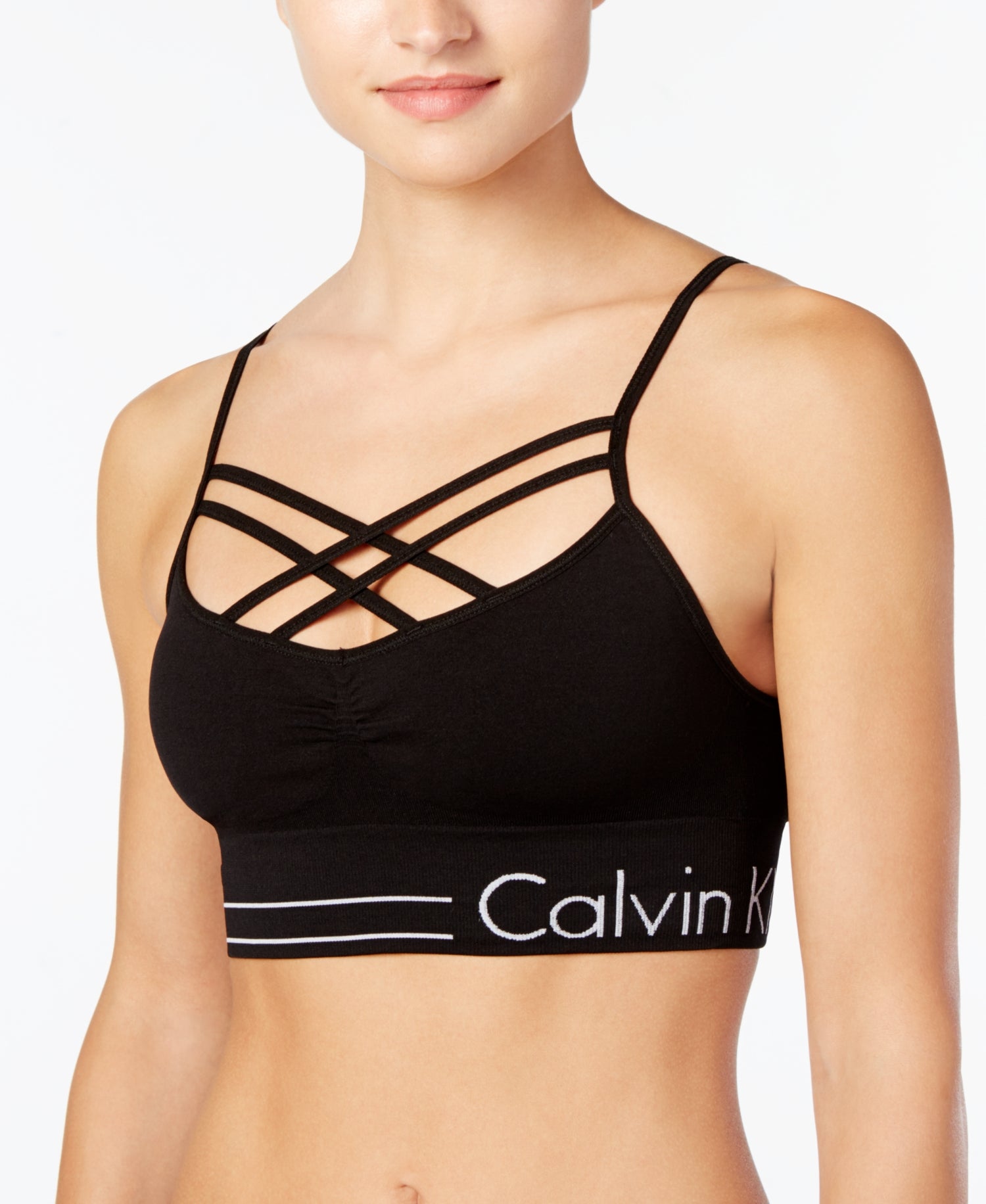Calvin Klein Womens Strappy-Front Low-Support Sports Bra