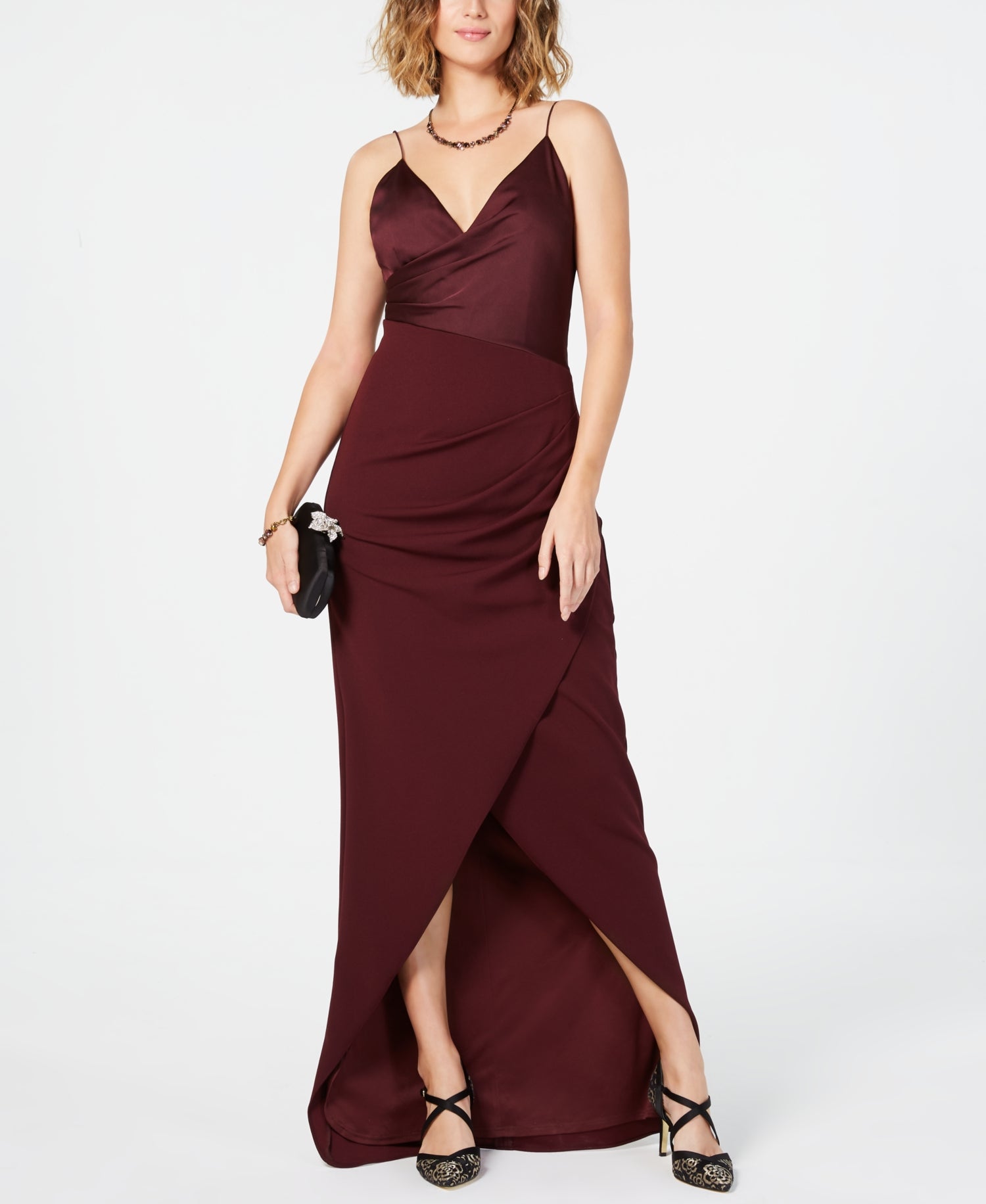 Adrianna Papell Womens Asymmetrical Faux-Wrap Gown