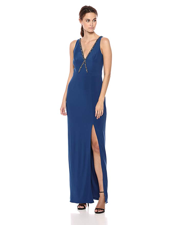 Adrianna Papell Womens Beaded V Neck Gown