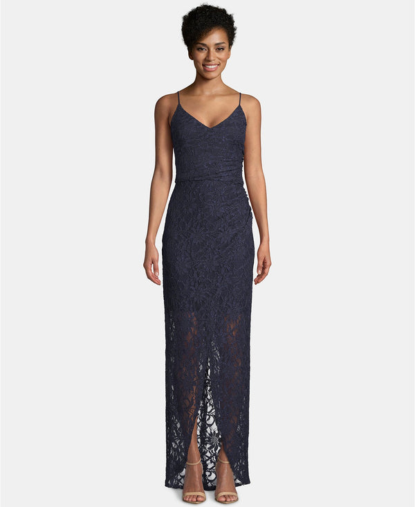 Betsy & Adam Womens Petite Lace Tulpi Wrap Gown