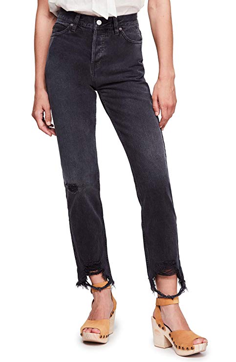 Free People Women's Chewed Up Mid-Rise Straight Jeans