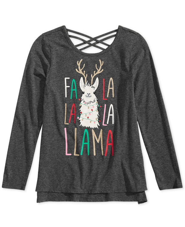 Epic Threads Big Kid Girls Llama Holiday T-Shirt Charcoal Heather Medium