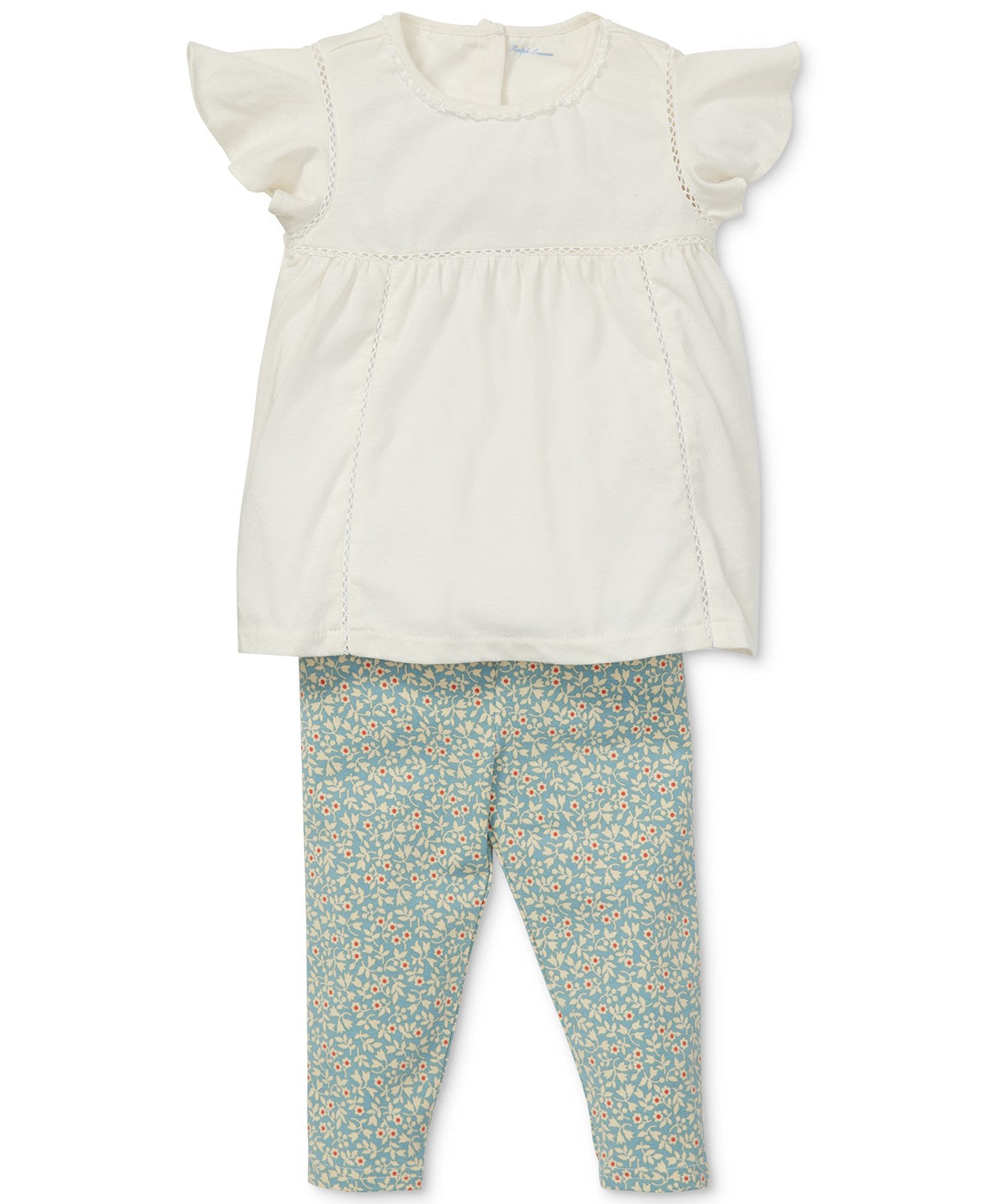 Polo Ralph Lauren Infant Girls Lace Top And Floral Print Leggings 2 Piece Set