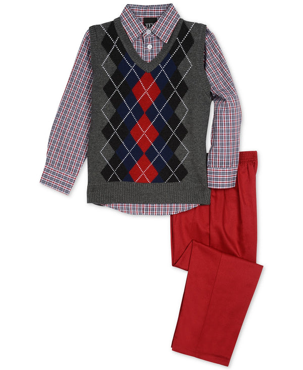 TFW Dresswear Toddler Boys Argyle Sweater Vest Shirt And Pants 3 Piece Set
