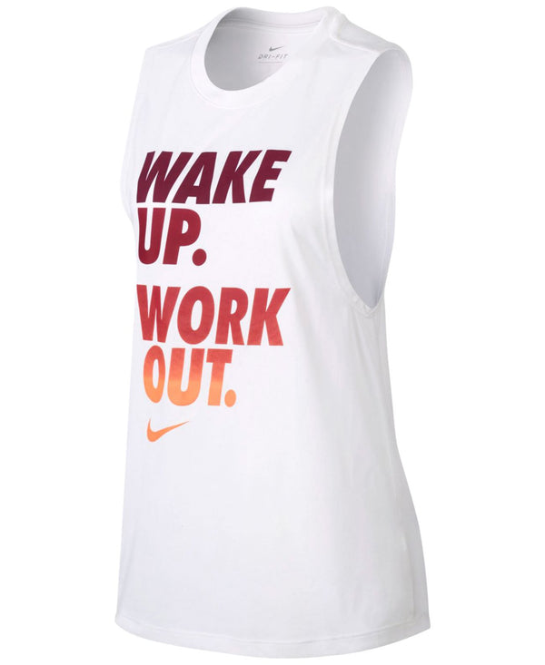 Nike Womens Dry Wake Up Graphic Tank Top,White,Small
