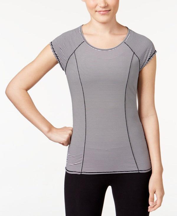 Calvin Klein Womens Performance Striped Cutout Back T-Shirt