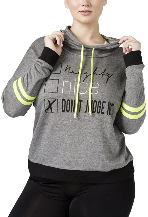 Material Girl Womens Active Plus Size Turn It Up Graphic Hoodie