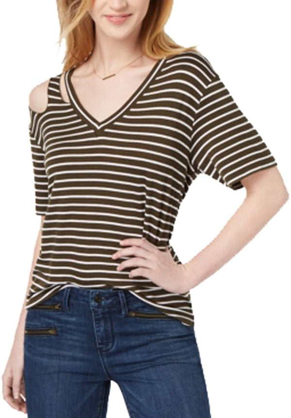 Ultra Flirt Womens Striped Cutout T-Shirt