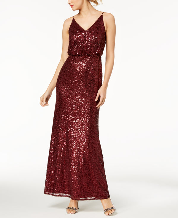 Adrianna Papell Womens Sequined Blouson Gown
