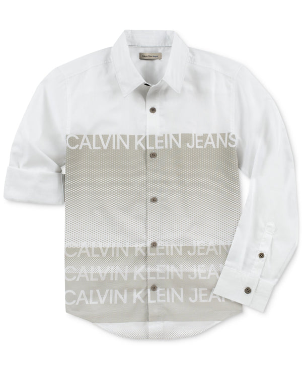 Calvin Klein Big Kid Boys Logo Shirt,White,Small