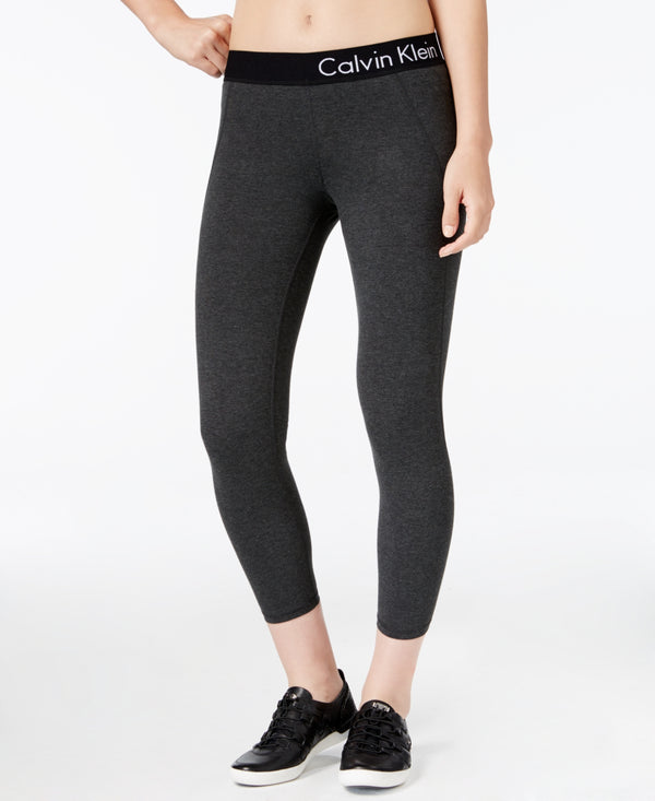 Calvin Klein Womens Plus Size Logo Elastic Seamed Crop Leggings
