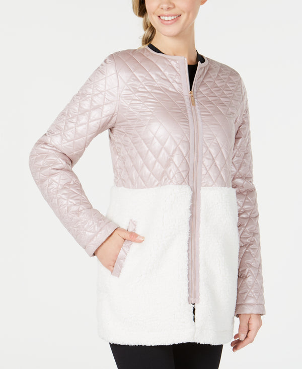 Calvin Klein Womens Metallic Quilted Sherpa Fleece Jacket