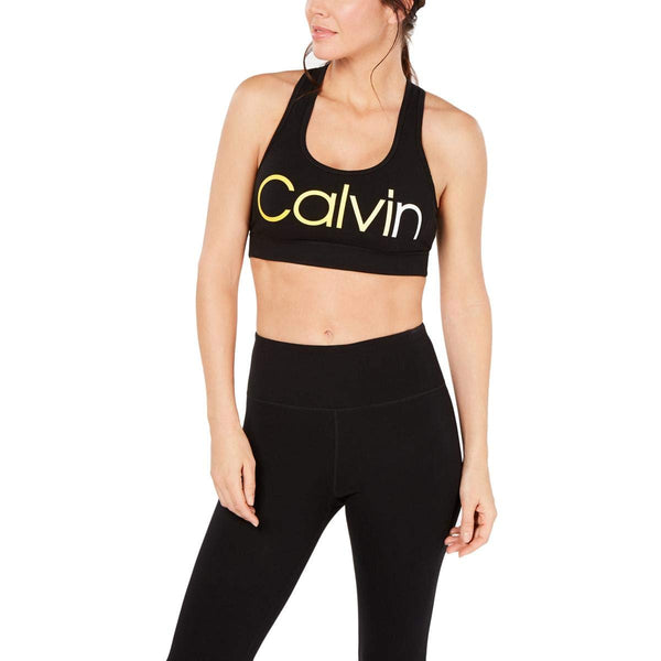Calvin Klein Womens Ombre Logo Racerback Medium Impact Sports Bra