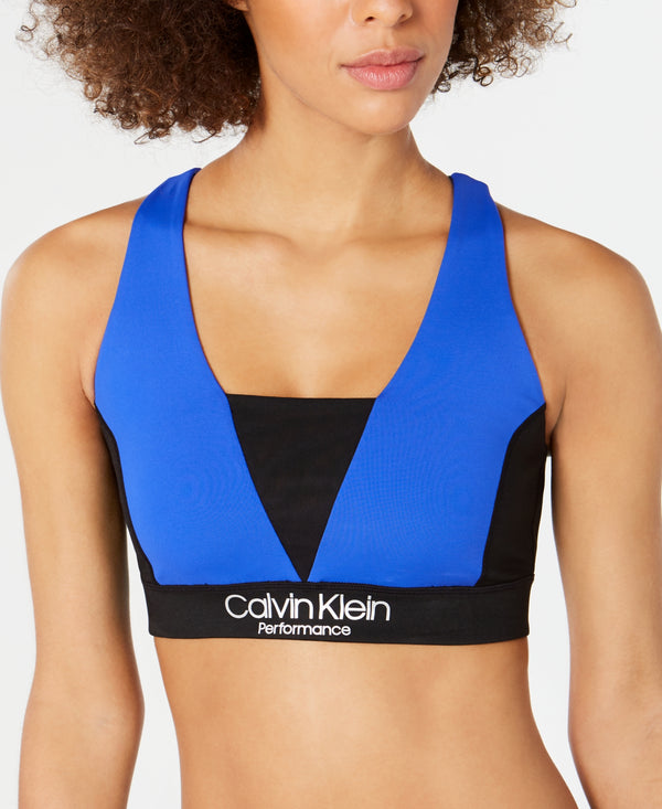 Calvin Klein Womens Colorblocked Crisscross Back Low Impact Sports Bra