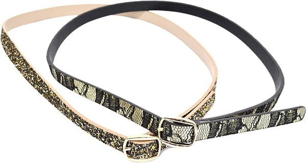 INC International Concepts Womens Glitter And Lace 2 For 1 Skinny Belt