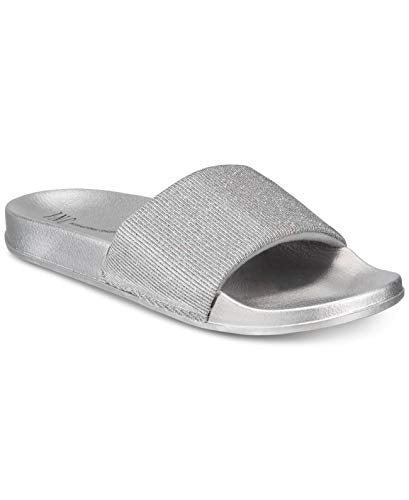 INC International Concepts Womens Shimmer Metallic Slide Slippers Grey Large
