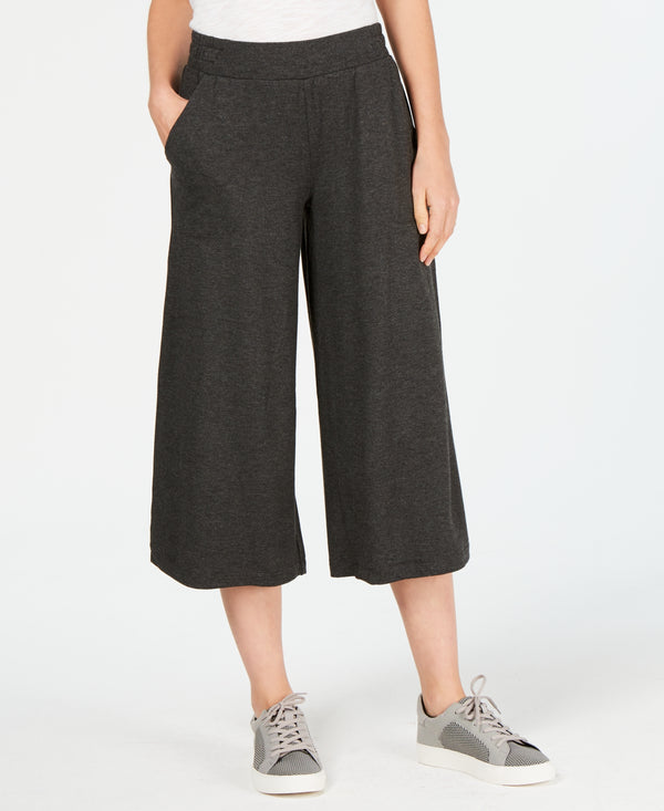 Ideology Wide-Leg Cropped Pants, Charcoal Heather, Large