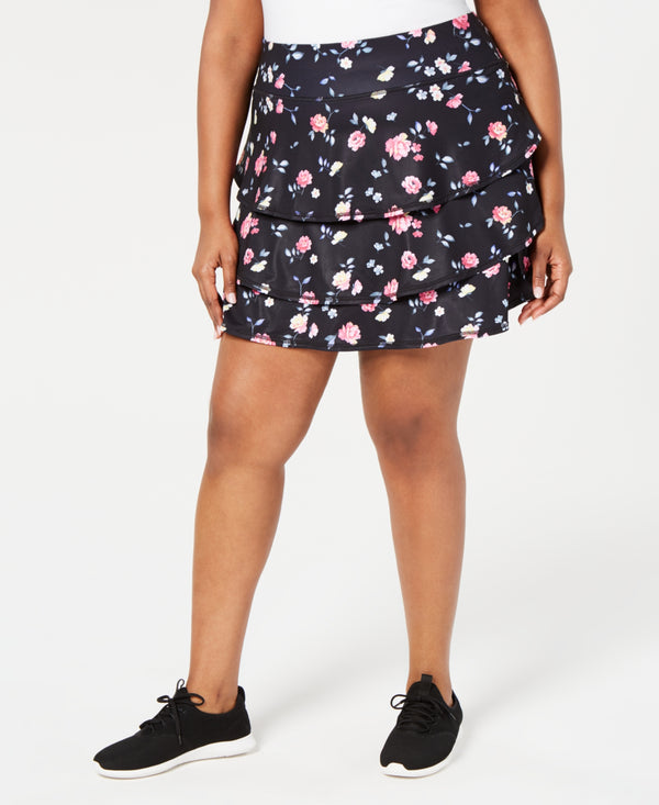 Ideology Womens Disty Floral Printed Tiered Skirt