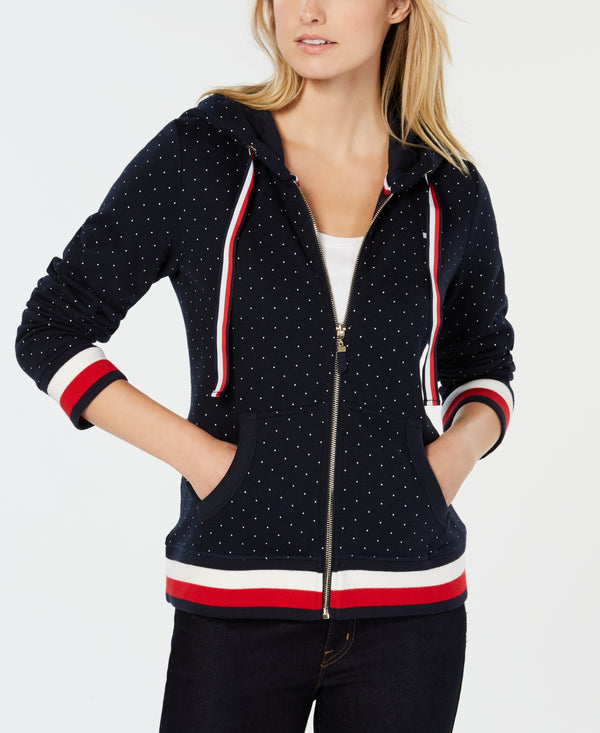Tommy Hilfiger Womens Allover Print Zip Front Hoodie