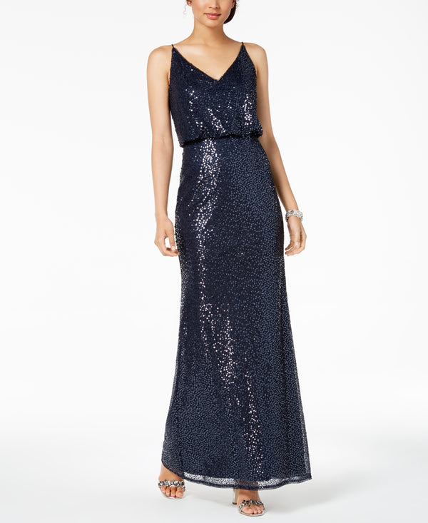 Adrianna Papell Womens Sequined Blouson Gown