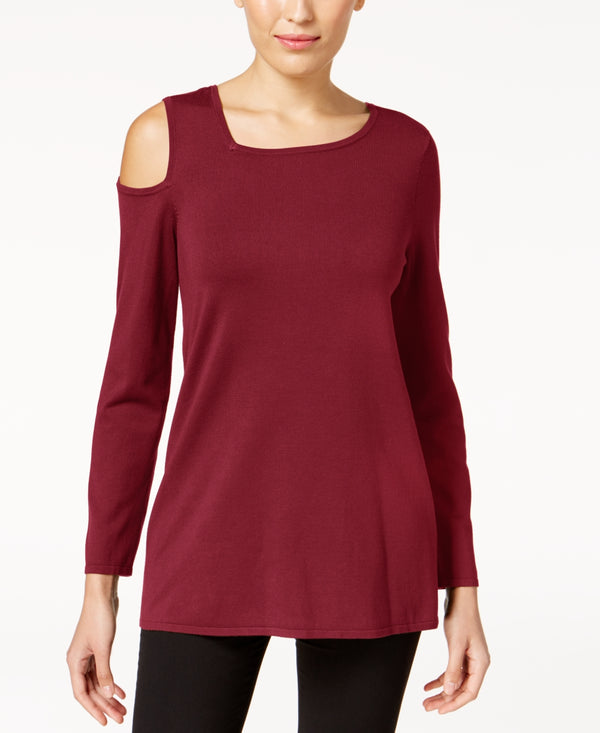 Alfani Womens Asymmetrical Cold Shoulder Sweater