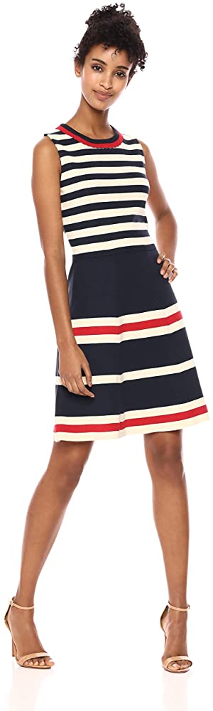 Anne Klein Womens Striped Fit And Flare Dress